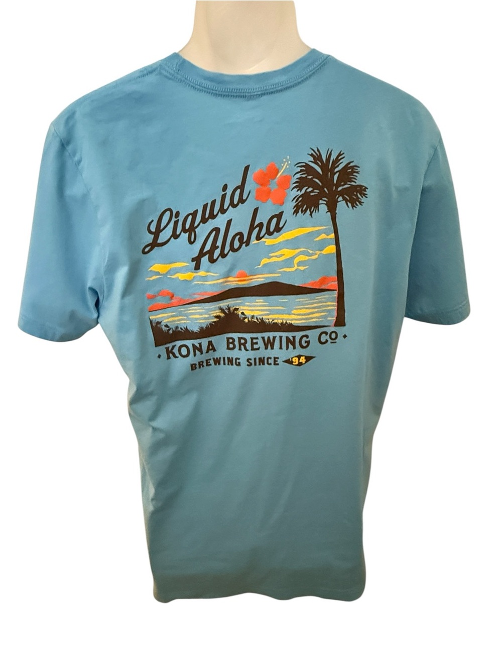 Kona Brewing Co. "Liquid Aloha" Graphic Tee Shirt Seafoam Blue Men XL